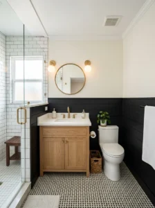 Half wall black shiplap bathroom