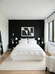 Black accent wall in modern bedroom