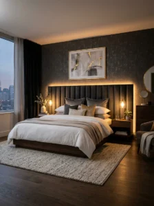 Hidden lighting in modern luxury bedroom