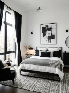 Modern black and white bedroom ideas with clean aesthetic design