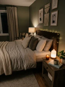 Scented candles in calm bedroom setup