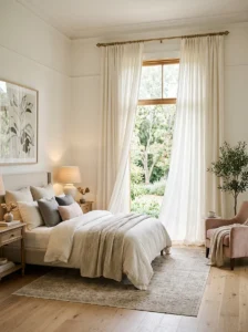 Floor-length curtains in luxury bedroom