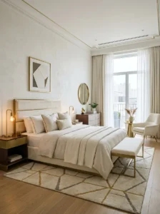 Subtle metallic accents in luxury bedroom