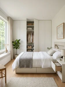 Built-in storage in modern bedroom