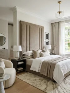 Statement headboard in modern luxury bedroom