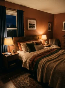 Warm ambient lighting in modern bedroom