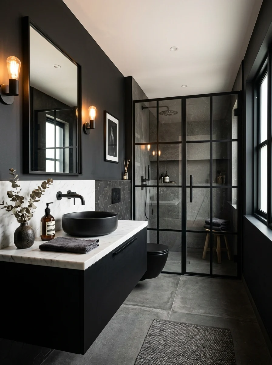 Black aesthetic bathroom ideas with clean modern design
