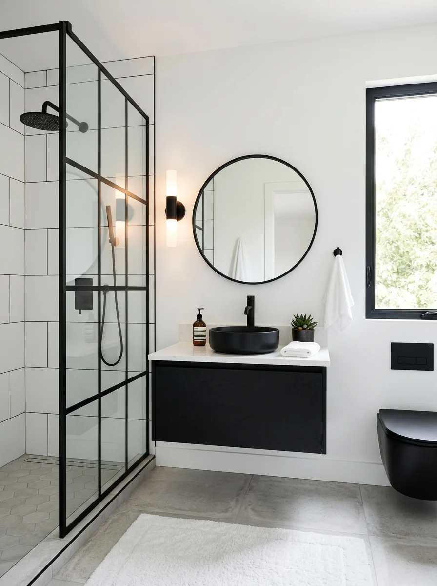 Black themed bathroom ideas with clean modern design