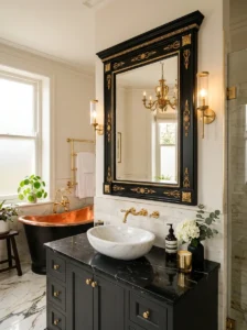 Black mirror with gold accents