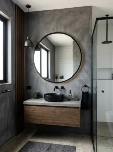 Black mirror grey wall bathroom