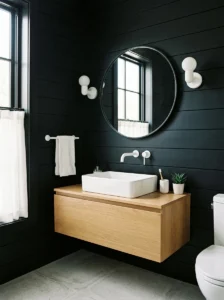 Black shiplap with white fixtures