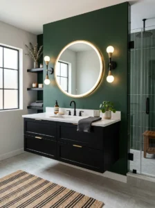 Black vanity green wall bathroom