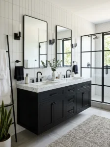 Black vanity with light countertop