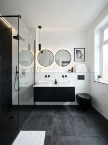 Black and white bathroom setup