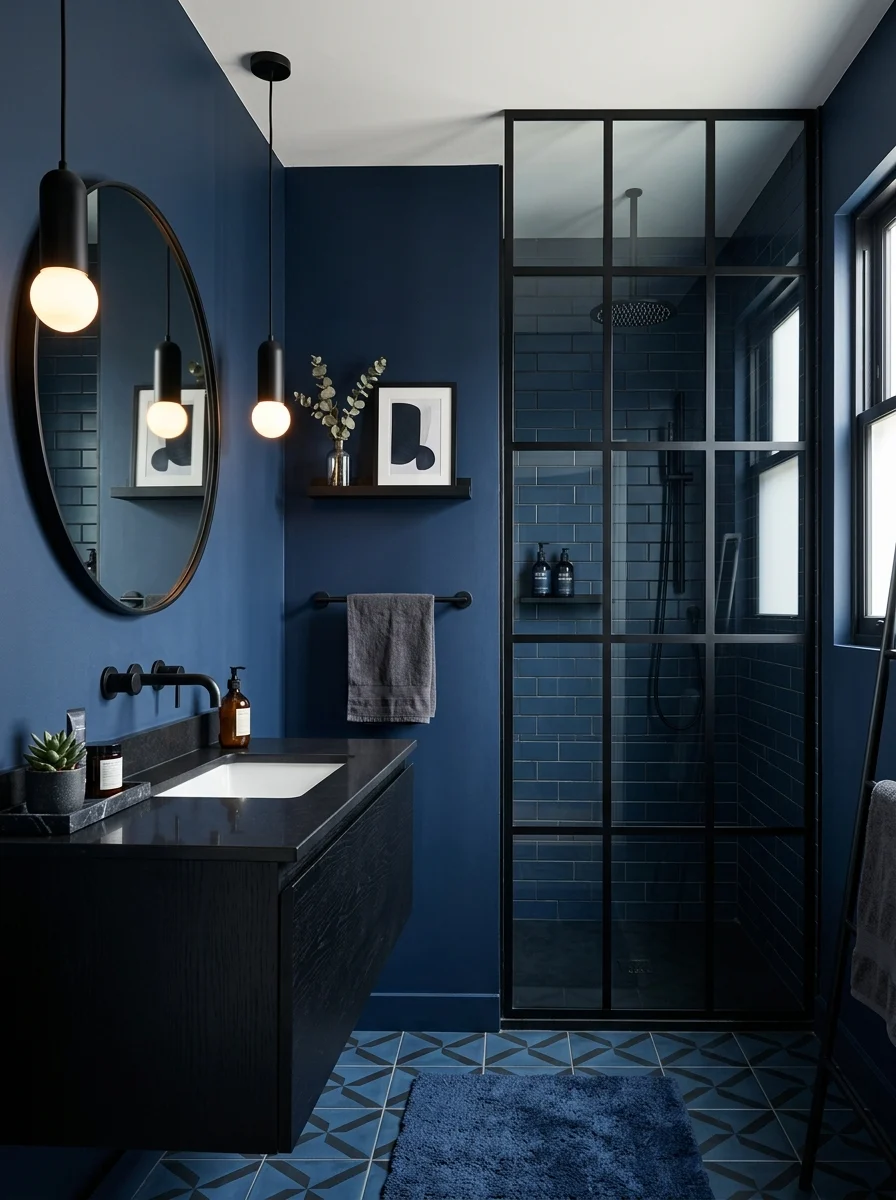Blue and black bathroom ideas with modern stylish design