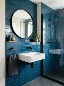 Glossy blue tiles with matte black