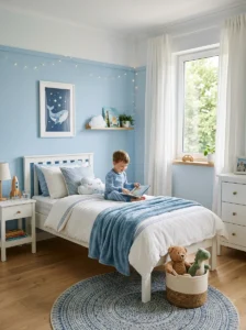 Blue and white little boy bedroom theme