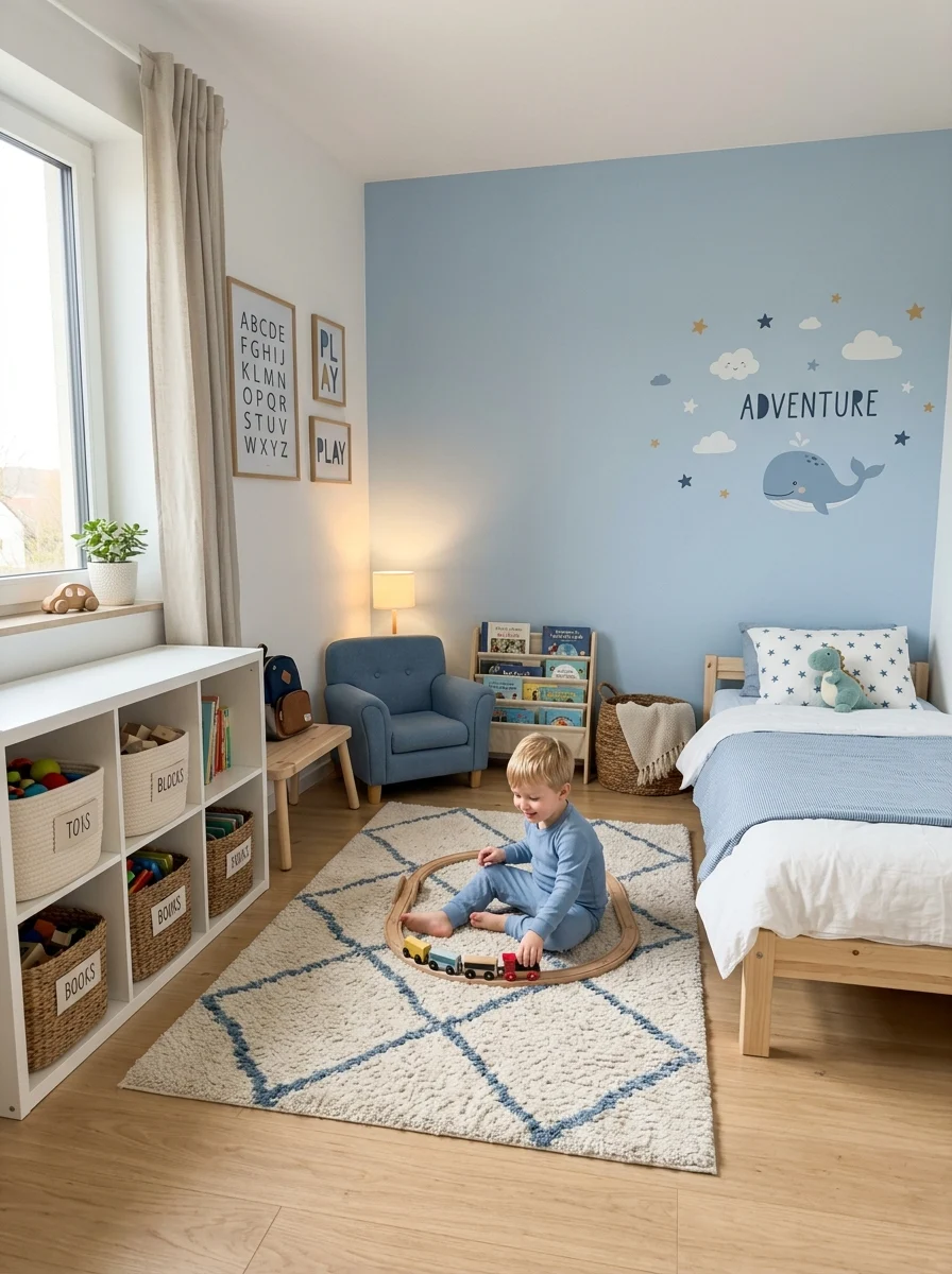 Little boy bedroom ideas with fun and simple clean setup