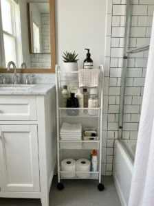 Slim storage unit fitting in small bathroom