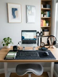 Organized desk maintained daily for clean workspace