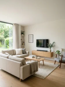 Decluttered living room creating calm and organized space