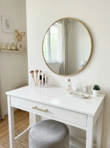 Decluttered vanity with clean daily reset routine