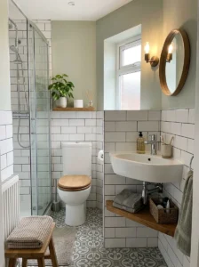 Corner sink saving space in small bathroom