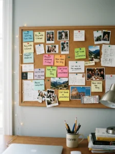 Cork board display adding function and style to office