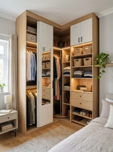 Corner wardrobe maximizing unused space