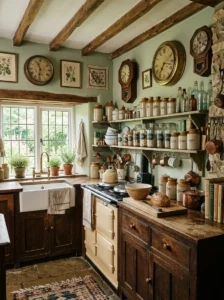 Subtle vintage decor creating timeless cottage kitchen feel