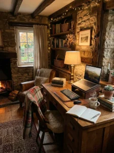 Warm inviting rustic office setup