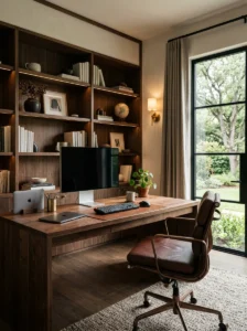 Dark wood home office ideas with premium modern design