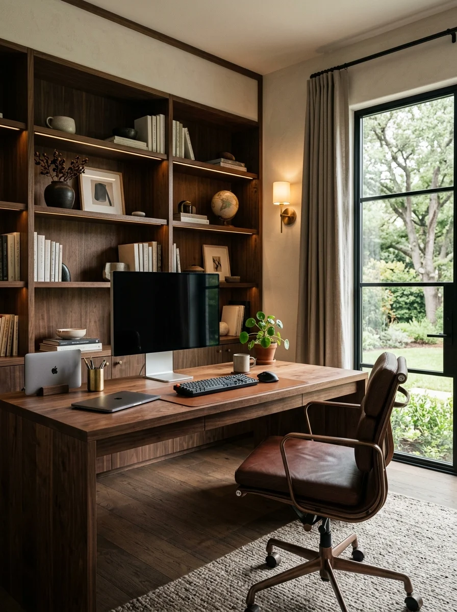 Dark wood home office ideas with premium modern design