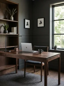 Minimal dark wood office setup