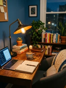 Soft desk lighting enhancing home office comfort