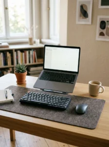 Desk mat adding comfort and style to desk setup