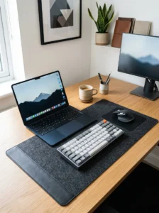 Desk mat adding structure to workspace