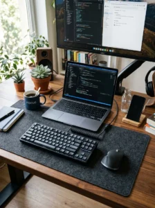 Desk mat organizing workspace area