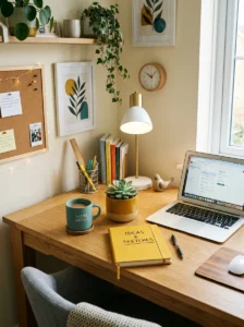 Subtle accent colors adding interest to desk setup
