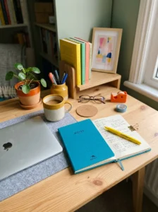 Subtle accent colors adding personality to cubicle
