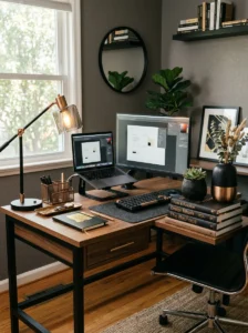 Metal accents adding contrast to western office