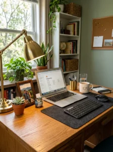 Personal decor making desk feel cozy