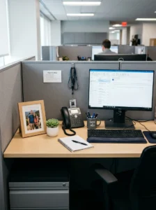 Personal photo adding warmth to office cubicle