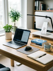Small plant bringing life to work desk setup