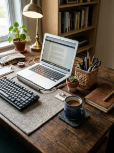 Textured decor adding warmth to cubicle