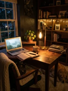 Warm desk lighting adding comfort to nurse office