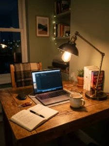 Soft desk lamp adding warmth and comfort to desk setup