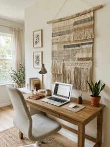 Textured wall art adding depth to office decor