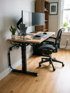 Clean floor with organized cables in office