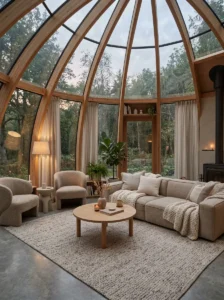 Neutral glass dome living room decor